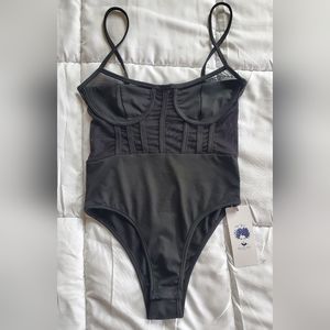 Do My Self Mesh/Solid Black Bodysuit Women's S